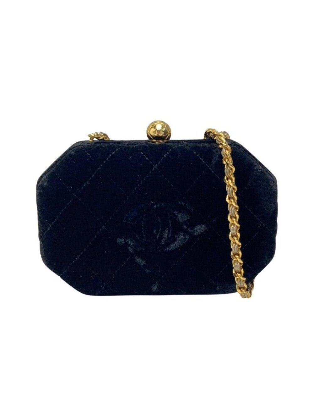 Chanel Coco Mark Pouch Chain Shoulder Bag Black Velvet Velor Gold Hardware